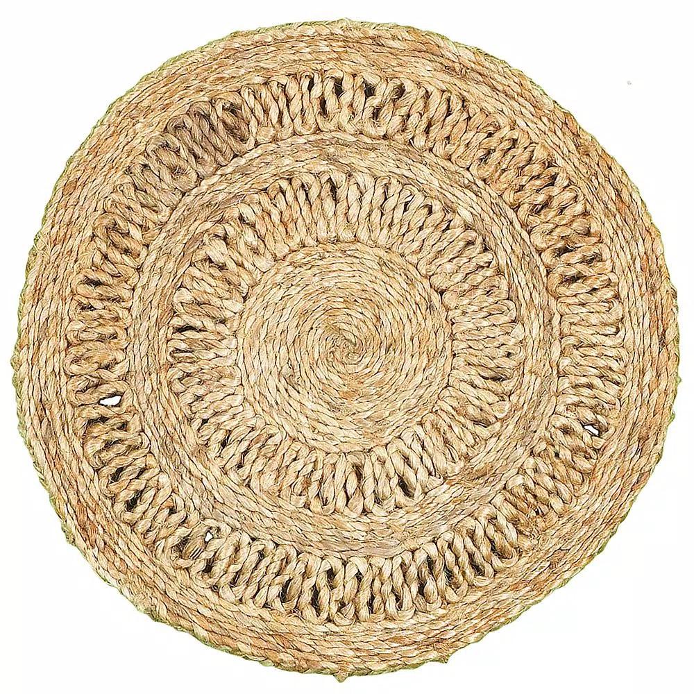LR Resources 15 in. Natural Jute Braided Round Placemats, Set of 2
