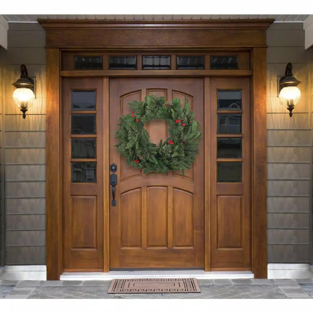 Winsome House 24 in. Artificial Pine and Cedar Wreath with Red Berries and Pinecones