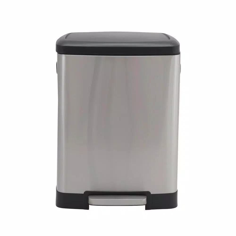 Household Essentials Summit 13 Gallon Rectangular Stainless Steel Step Trash Can with Soft-Close Lid