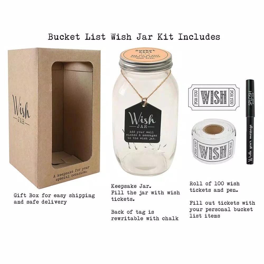 Stonebriar Collection Top Shelf Glass Bucket List Wish Jar Kit with 100 Tickets and Pen