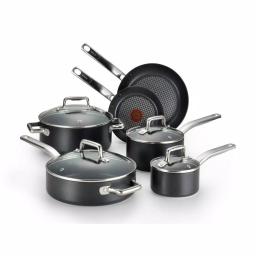 T-fal Prograde 10-Piece Aluminum Nonstick Cookware Set with Hard Titanium Reinforcement, Gray thumbnail 1