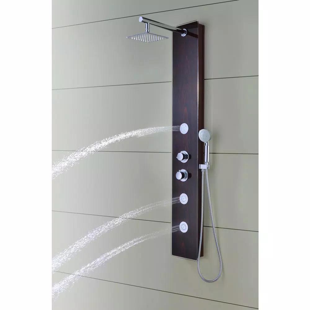 ANZZI Pure 59 in. 3-Jet Full Body Shower Panel System, Mahogany Deco-Glass with Heavy Rain Head & Handheld Sprayer