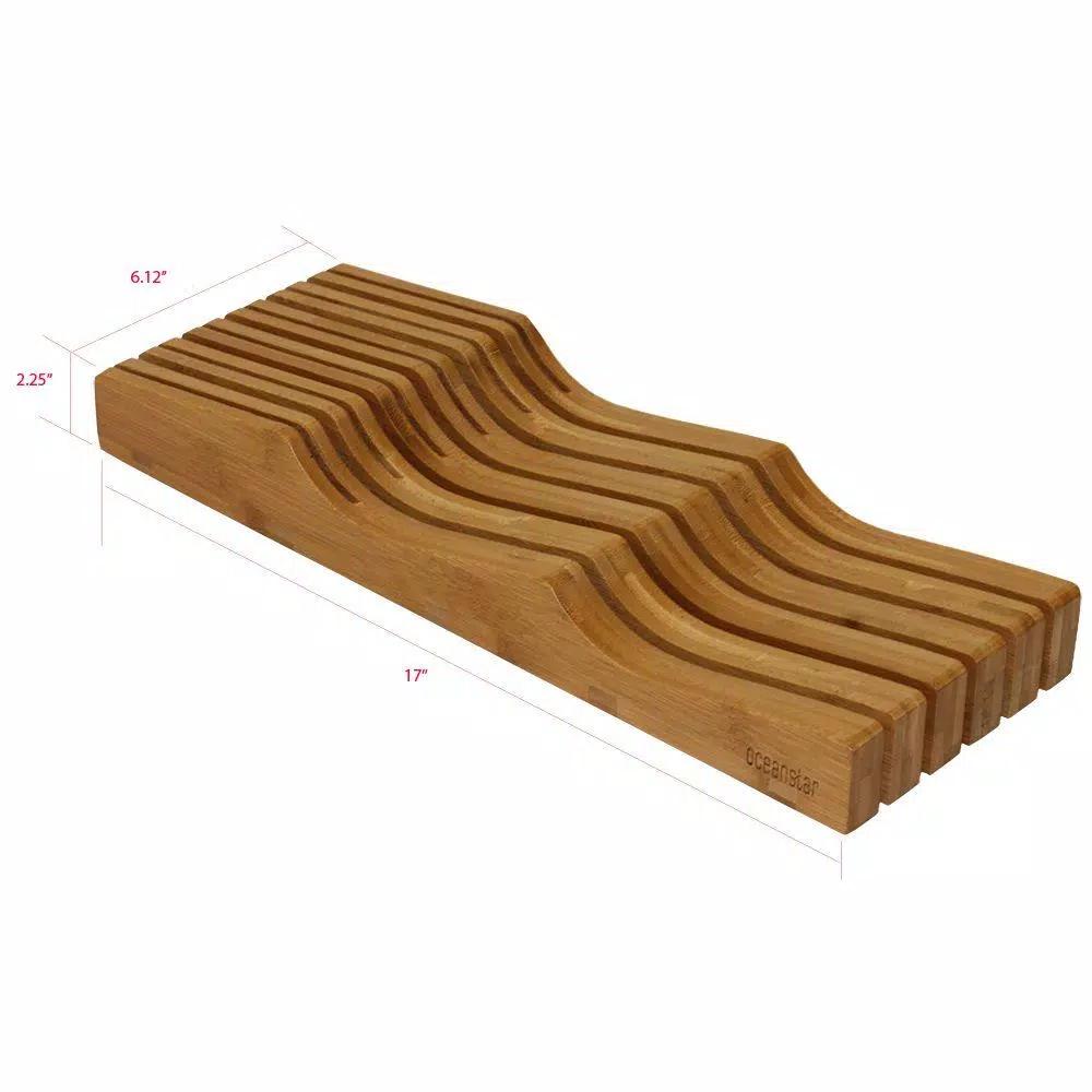 Oceanstar Bamboo In-Drawer Knife Organizer, 11-Slot Wavy Design, Natural