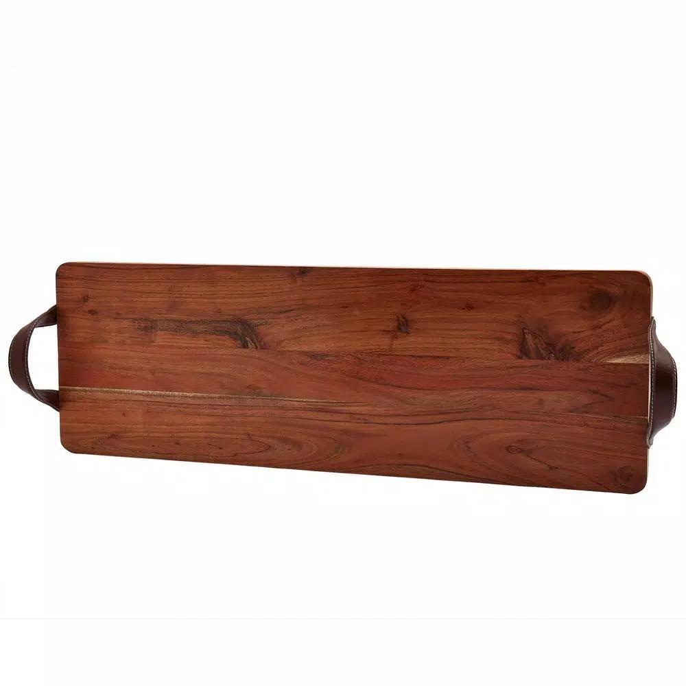 Mason Craft & More 33 in. Acacia Wood Serving Tray with Faux Leather Handles
