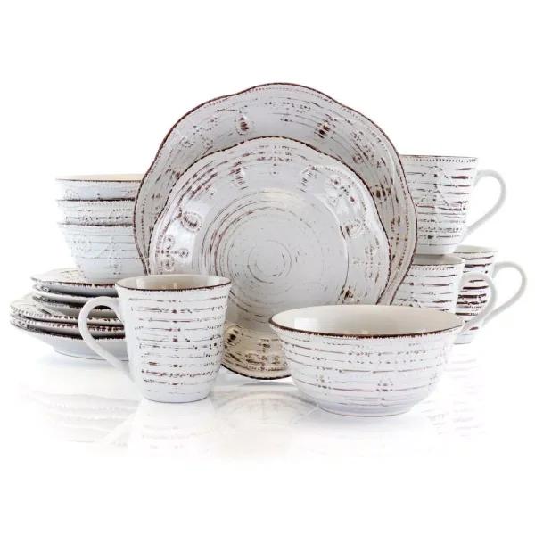 Elama Rustic Birch 16-Piece Stoneware Dinnerware Set, Service for 4