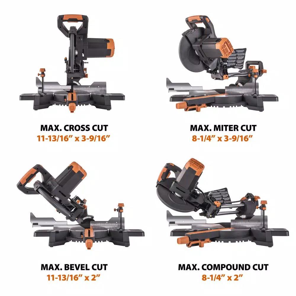 Evolution Power Tools Evolution R255SMS+ 10 in. 15 Amp Sliding Compound Miter Saw with Multi-Material Blade