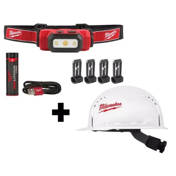 Milwaukee 475 Lumens LED Rechargeable Hard Hat Headlamp with BOLT White Type 1 Class C Vented Hard Hat