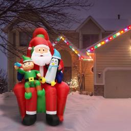 Fraser Hill Farm 10 ft. Pre-Lit Santa, Elf and Penguin Christmas Inflatable thumbnail 4
