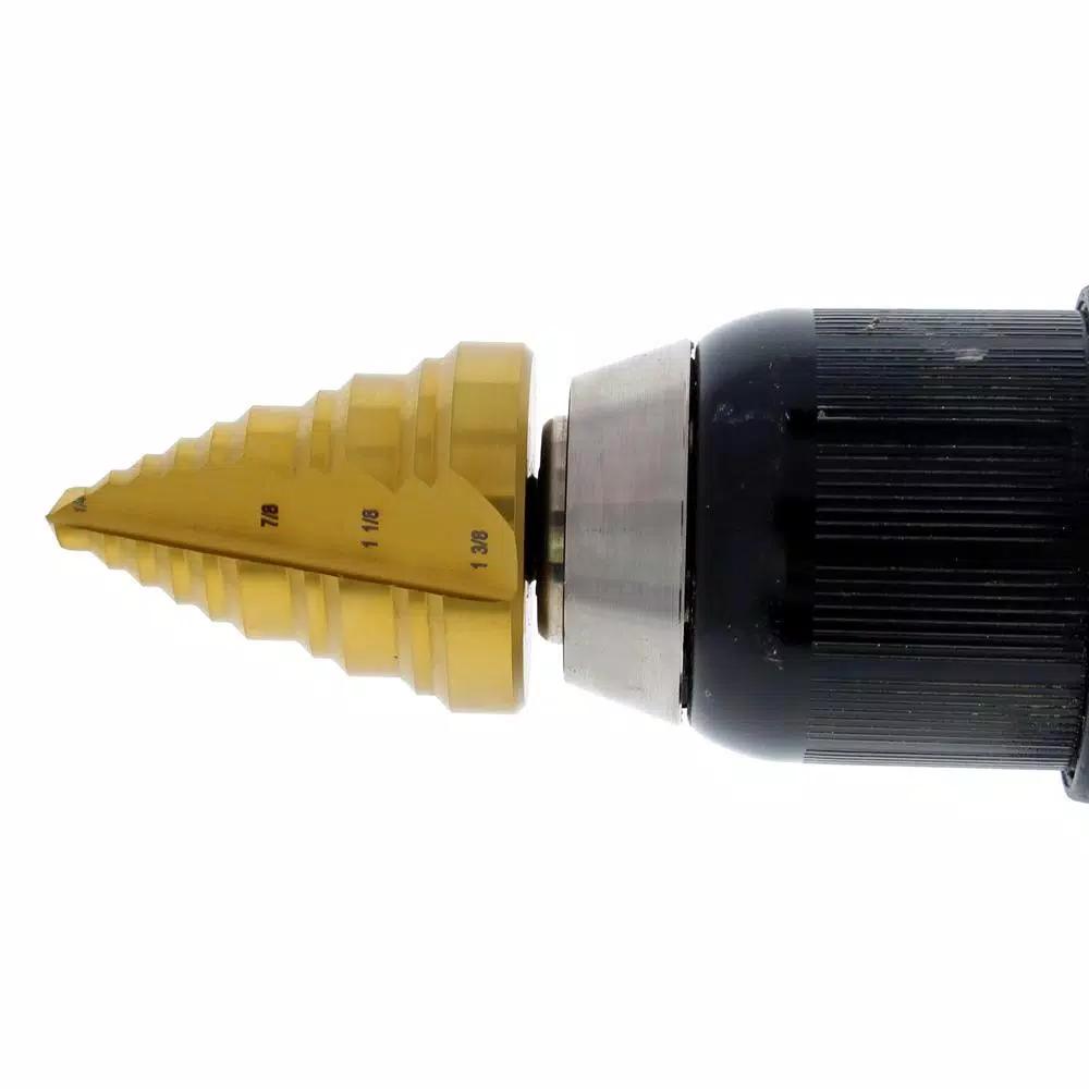 Ideal Titanium Nitride Coated Step Drill Bit, 1/4 in. to 1 3/8 in., 3/8 in. Shank