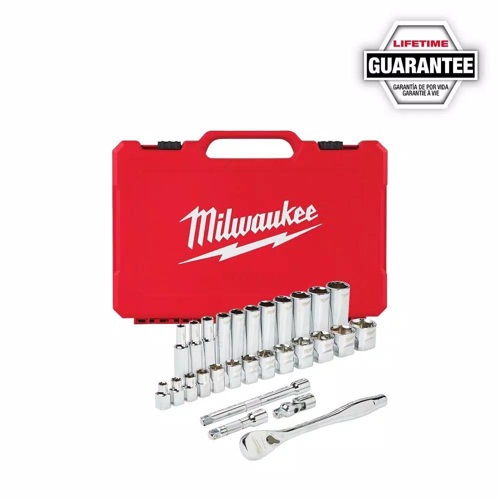 Milwaukee 3/8 in. Drive SAE/Metric Ratchet and Socket Mechanics Tool Set, 60-Piece