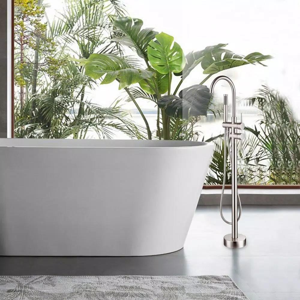 Vanity Art 46 in. Freestanding Single Handle Claw Foot Tub Faucet with Hand Shower, Brushed Nickel