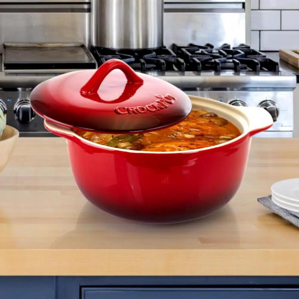 Crock-Pot Artistan 4-Piece Round Stoneware Casserole Set with Lids, Red