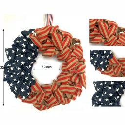 Glitzhome 22 in. Red and Blue Patriotic Burlap Wreath on Grapevine Base thumbnail 5