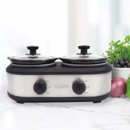 Nesco 2.5 Qt. Stainless Steel Dual Serving Station Slow Cooker with 2 Removable Ceramic Pots thumbnail 6
