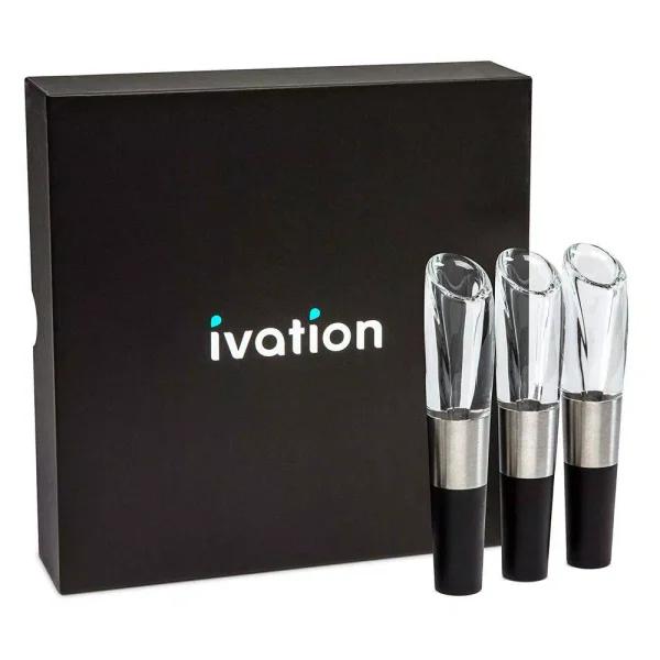 Ivation 3-Pack Clear Acrylic Wine Aerator and Preserver Set with Gift Box
