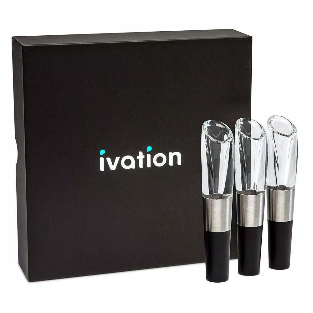 Ivation 3-Pack Clear Acrylic Wine Aerator and Preserver Set with Gift Box