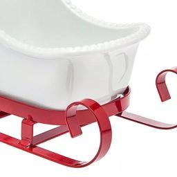 Godinger White Metal Santa Sleigh Candy Dish - Rustic Red Iron Holiday Garnish Tray thumbnail 2