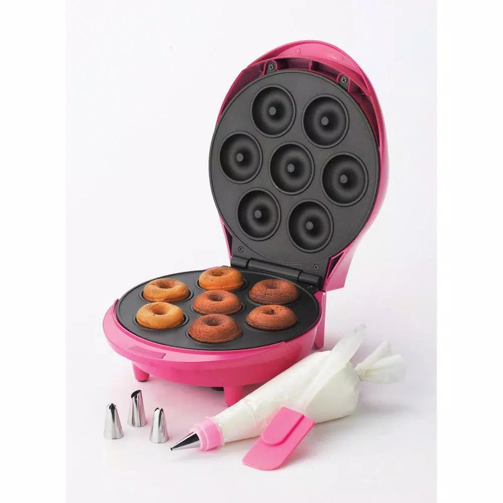 Betty Crocker Mini Donut Maker, Pink Dessert Specialty Appliance with Decorating Kit