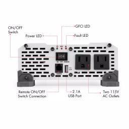 Wagan Tech Pure Line 700W Pure Sine Wave Inverter, 1400W Surge, 12V DC to 120V AC, ETL Certified thumbnail 2