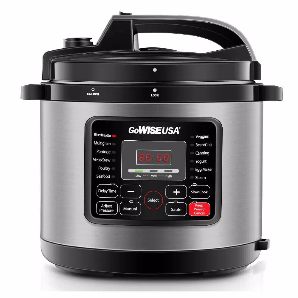 GoWISE USA 6 Qt. Stainless Steel Electric Pressure Cooker, 12-in-1 Multicooker with 12 Presets