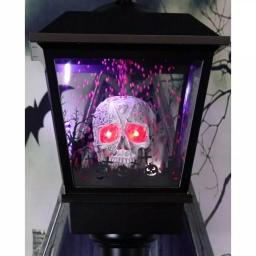 Haunted Hill Farm 71 in. Black Animated Skull Lamp Post with Spooky Music thumbnail 13