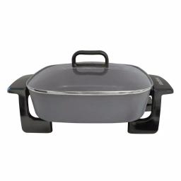 West Bend 12 in. Gray Square Electric Skillet with Grease Channel and Tilt Leg thumbnail 3