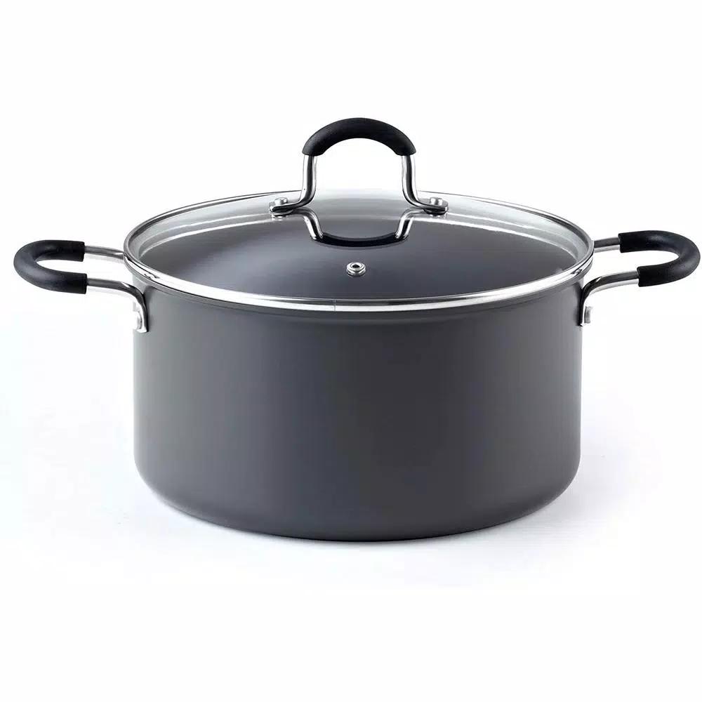 Cook N Home 6 Qt. Hard-Anodized Aluminum Nonstick Casserole Dish with Glass Lid, Black