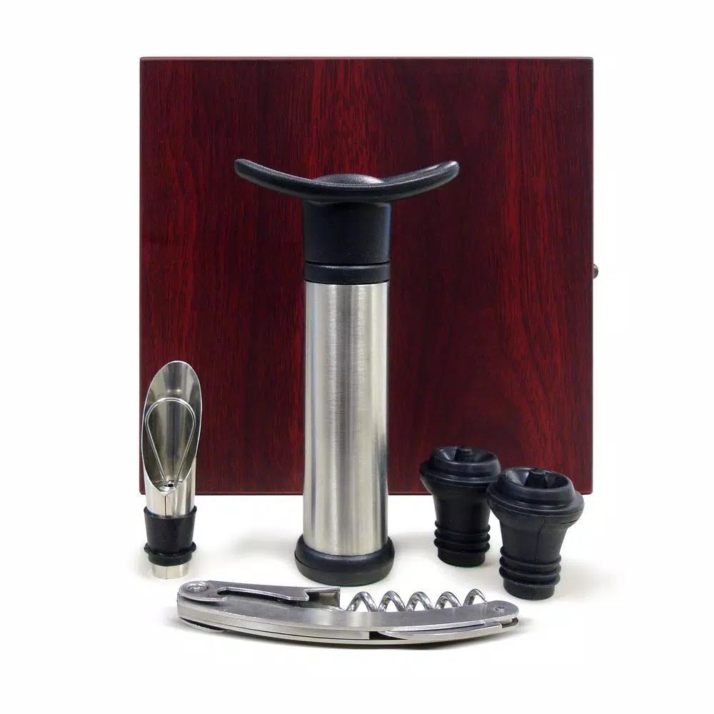 Epicureanist 4-Piece Wine Essentials Gift Set in Elegant Cherry Wooden Box
