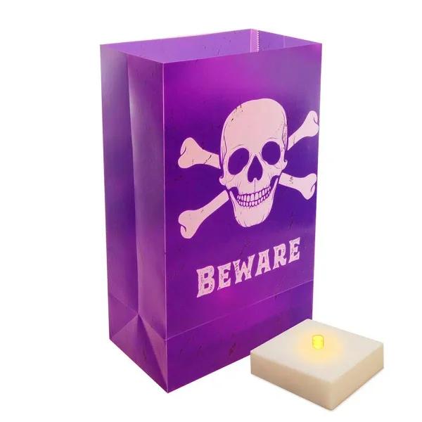LUMABASE LumaLite Luminaria Kit Skull and Crossbones Halloween LED Lights, 6-Count