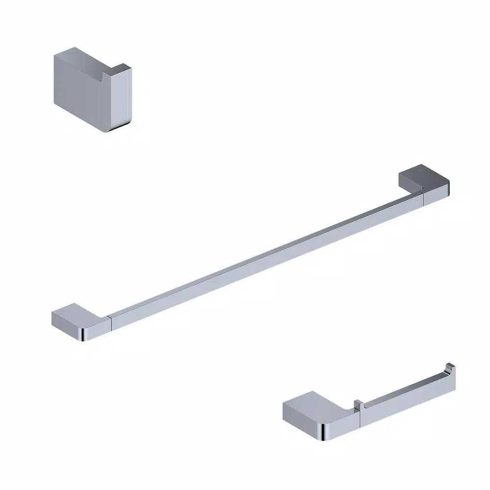 WS Bath Collections Cube 3-Piece Bathroom Hardware Set, Polished Chrome