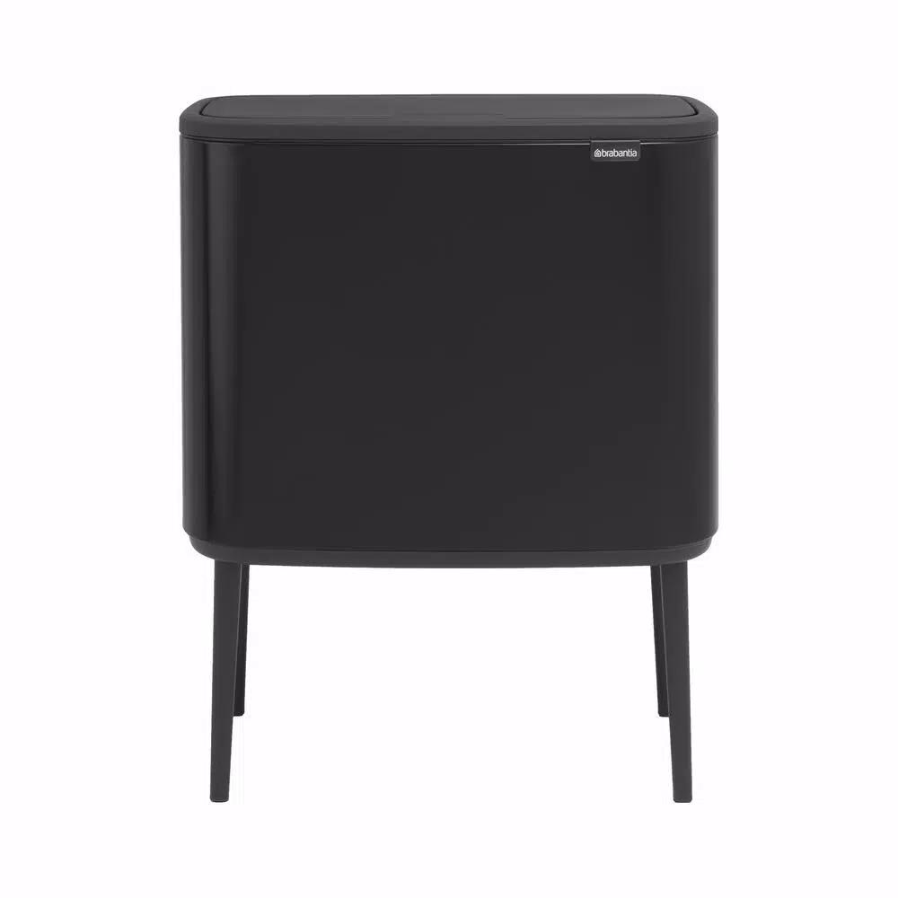 Brabantia Bo Touch 9.5 Gallon Dual Compartment Matte Black Steel Rectangular Touch Top Trash Can