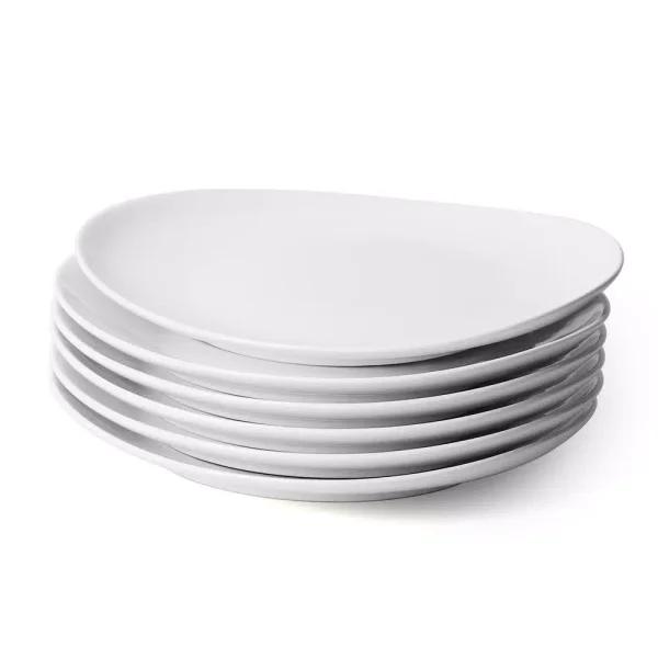 Unbranded Sweese Porcelain Curve Shaped Dinner Plates, 11 Inch, Set of 6, White