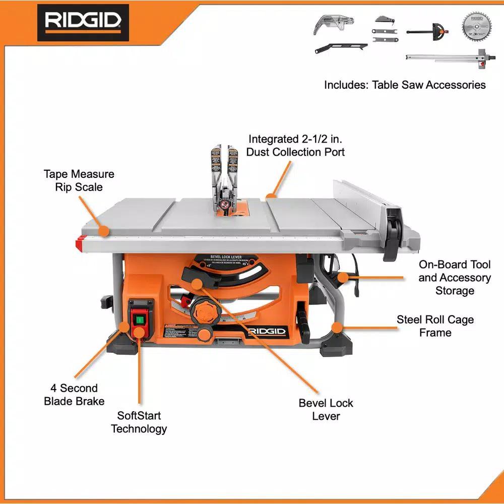RIDGID 15 Amp 10 in. Table Saw with SoftStart Technology