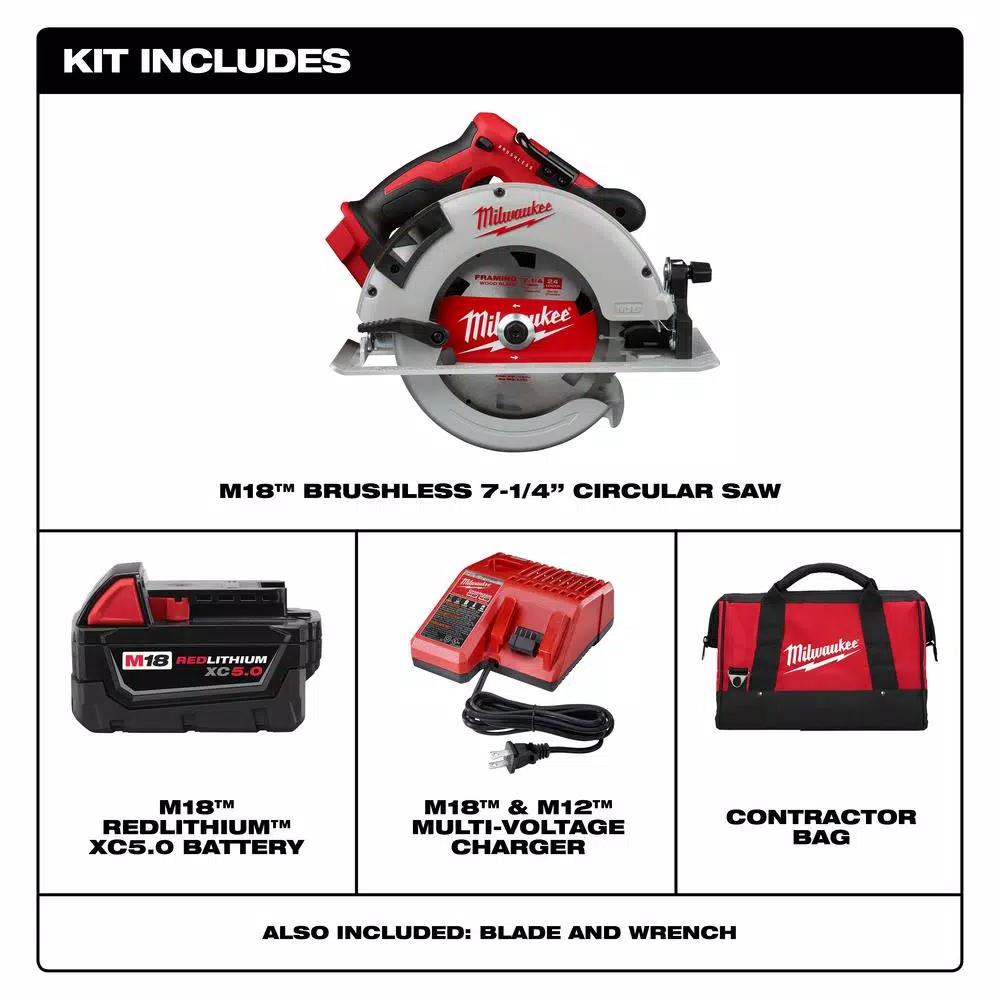 Milwaukee M18 7-1/4 in. Brushless Cordless Circular Saw Kit with 5.0 Ah Battery and PACKOUT 10 in. Compact Tool Box