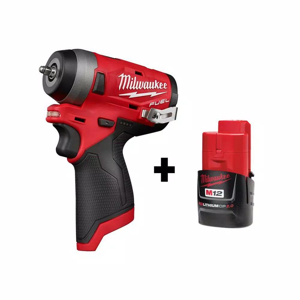 Milwaukee M12 FUEL 12V Brushless 1/4 in. Stubby Impact Wrench with 2.0 Ah Battery