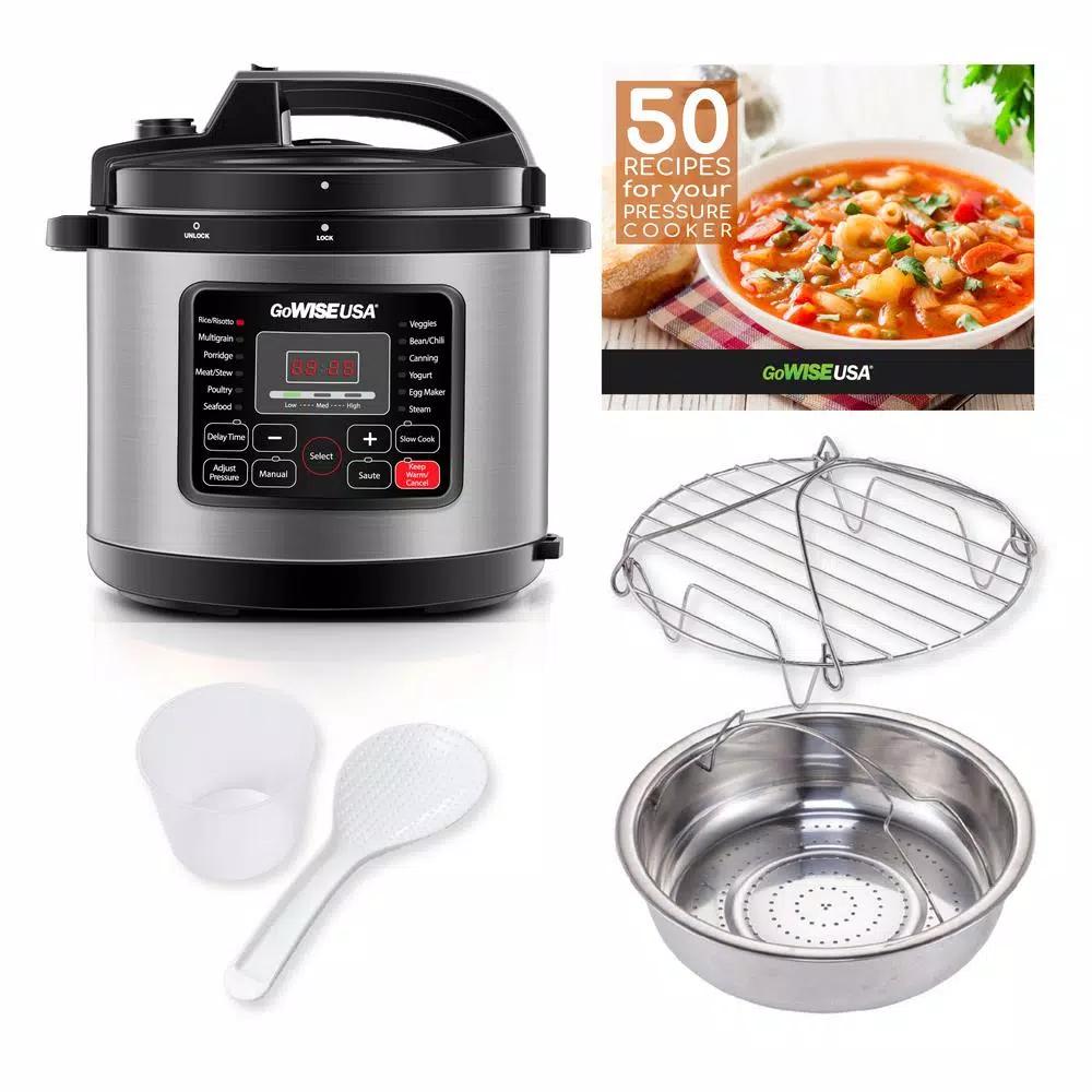 GoWISE USA 6 Qt. Stainless Steel Electric Pressure Cooker, 12-in-1 Multicooker with 12 Presets