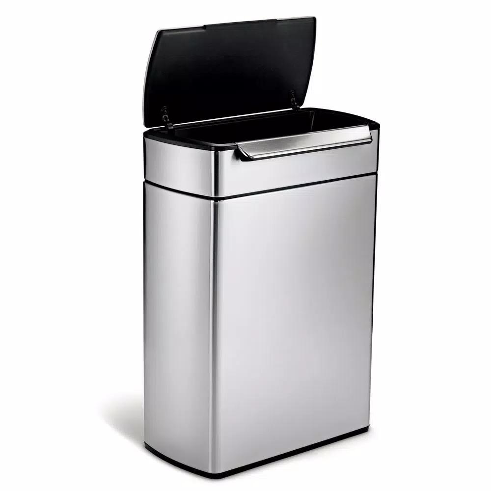 simplehuman 48-Liter Dual-Bucket Touch-Bar Recycling Trash Can, Brushed Stainless Steel