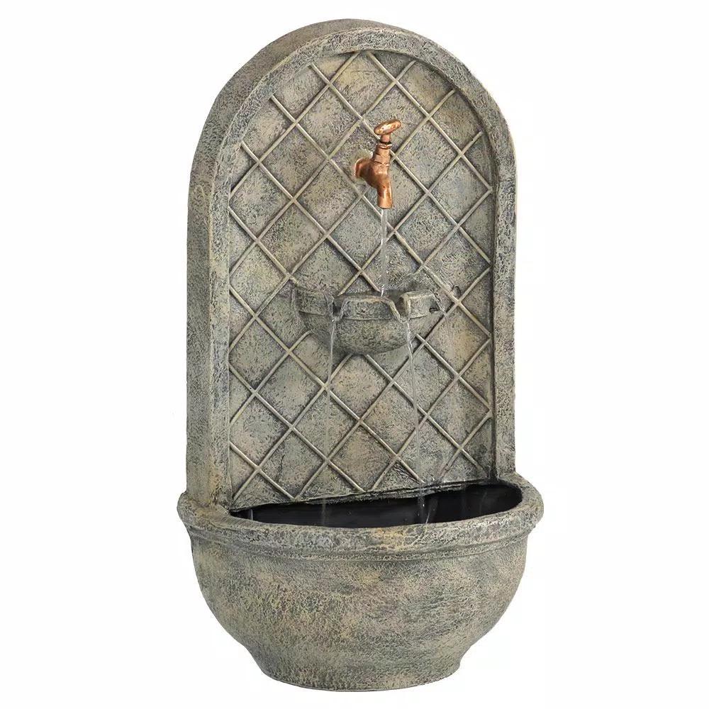 Sunnydaze Decor Messina Resin French Limestone Solar Outdoor Wall Fountain