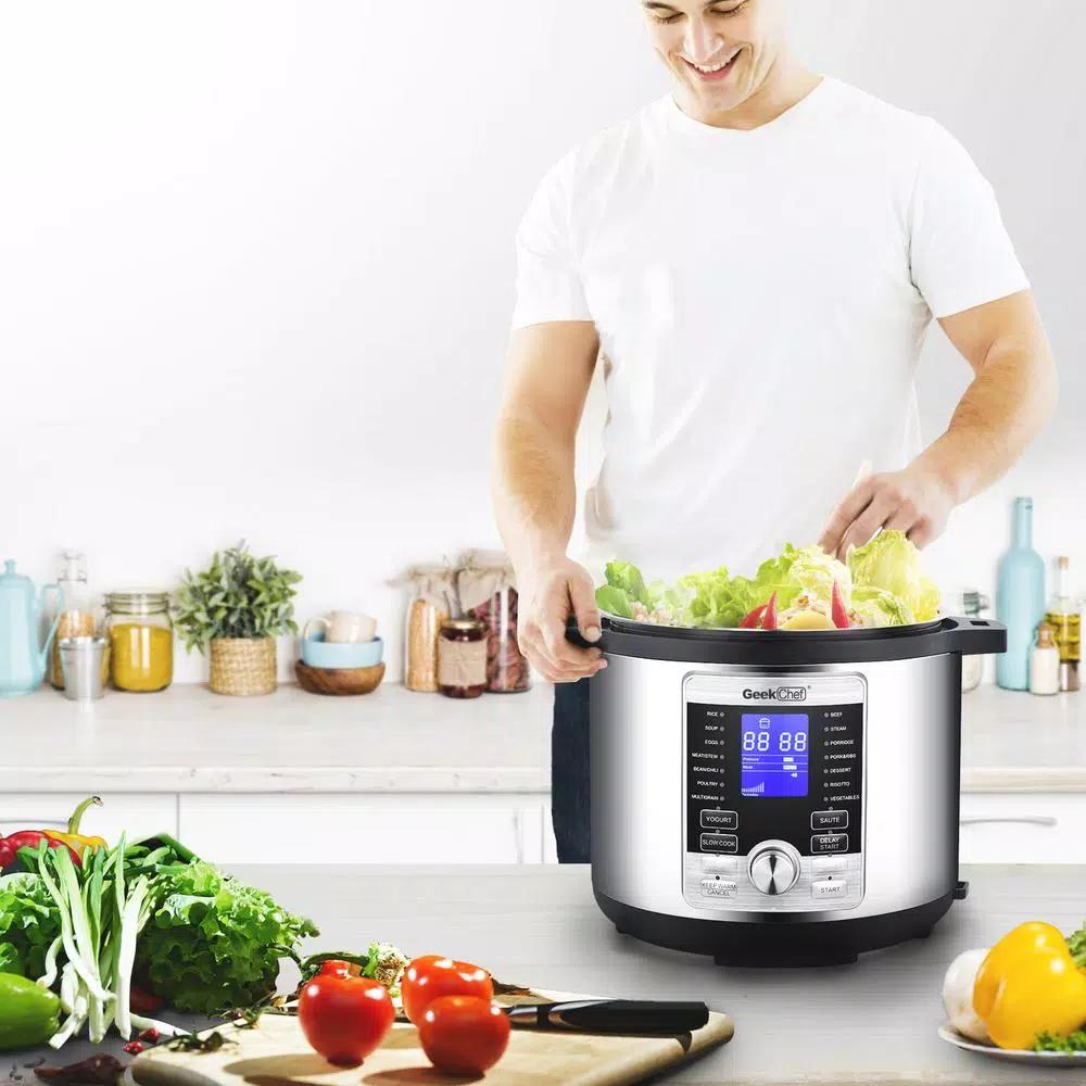 Geek Chef 6 Qt. Stainless Steel Electric Pressure Cooker, 17-in-1 Multi-Function Programmable Cooker