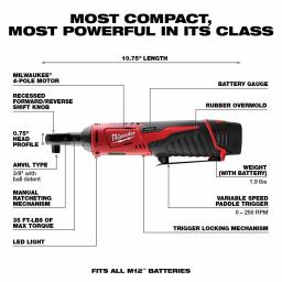 Milwaukee M12 FUEL 12V Li-Ion Brushless 4-Tool Combo Kit with Hammer Drill, Impact Driver, Ratchet & Inflator thumbnail 7