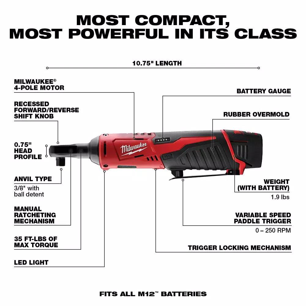 Milwaukee M12 FUEL 12V Li-Ion Brushless 4-Tool Combo Kit with Hammer Drill, Impact Driver, Ratchet & Inflator