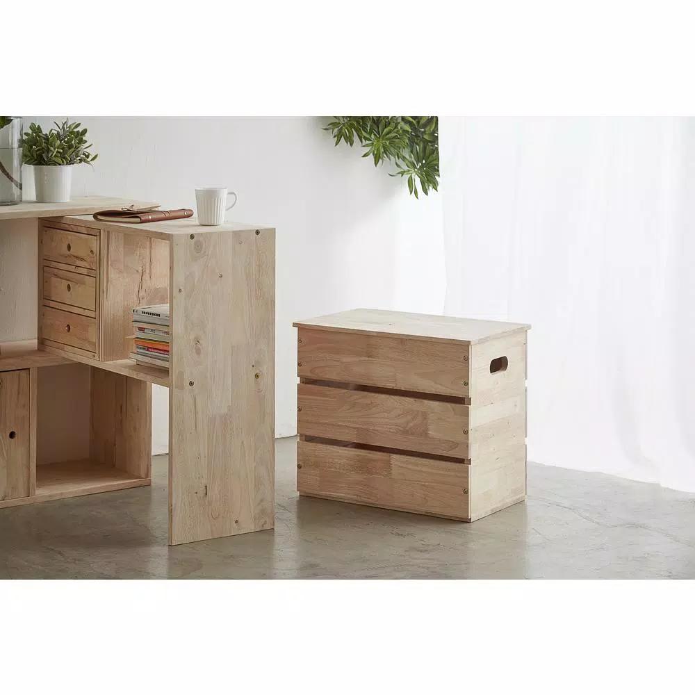 ORE International Mid-Century Modern Natural Wood Storage Box & Multipurpose Bench