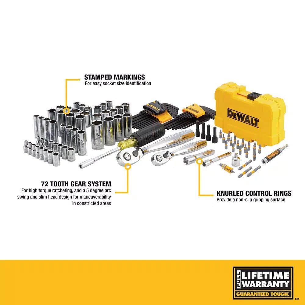 DEWALT 108-Piece 1/4 in. and 3/8 in. Drive Polished Chrome Mechanics Tool Set