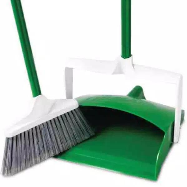 Libman Lobby Broom and Dustpan Set with Upright Handle, Green