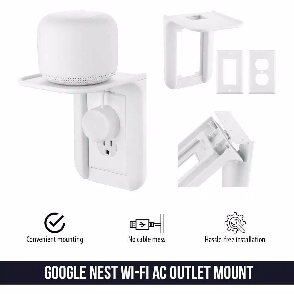 Wasserstein AC Outlet Mount for Google Nest WiFi, Nest Mini, and Nest Hub - Wall Outlet Shelf (2-Pack)