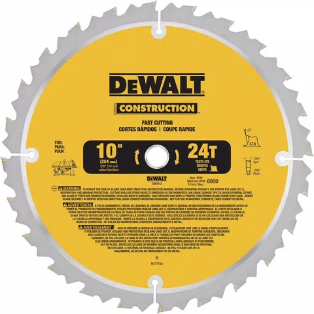 DEWALT 10 in. 24-Teeth Thin Kerf Construction Table Saw Blade (2-Pack)