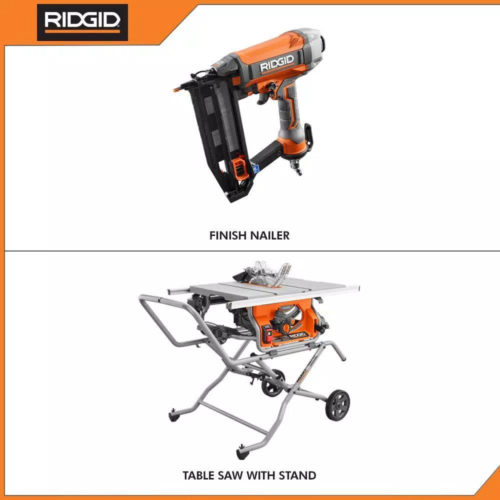 RIDGID 10 in. Pro Jobsite Table Saw with Stand and 16-Gauge 2-1/2 in. Straight Finish Nailer Combo Kit