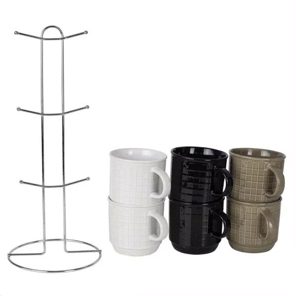 Unbranded Graph 6-Piece Multi-Color Geometric Mug Set with Chrome Plated Stand
