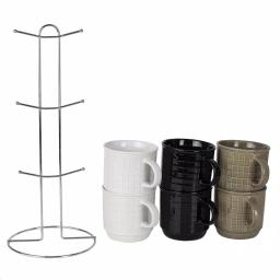 Unbranded Graph 6-Piece Multi-Color Geometric Mug Set with Chrome Plated Stand thumbnail 1