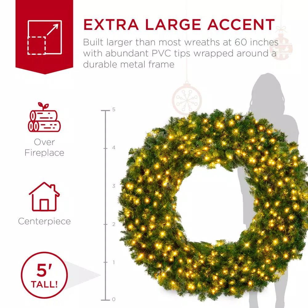 Best Choice Products 60 in. Pre-Lit LED Spruce Artificial Christmas Wreath with 300 Warm White Lights